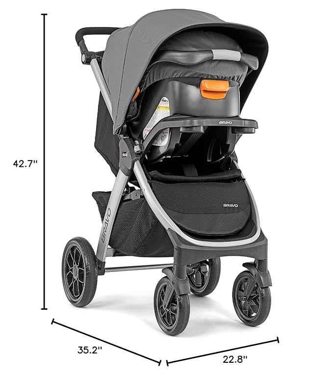 Chicco Bravo 3-in-1 Trio Travel System, Bravo Quick-Fold Stroller with KeyFit 30 Infant Car Seat and Base, Camden/Black
