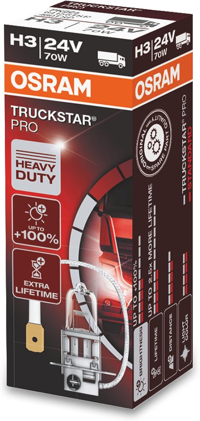 OSRAM TRUCKSTAR PRO H3 halogen headlamp, 64156TSP, 24 V commercial vehicle, folding carton box (1 unit)