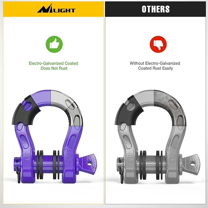 Nilight Heavy Duty Mega D-Ring Shackles(2 Pack) w/ 7/8″ Screw Pin & isolators, 68,000 lb Break Strength(17,000 lb WLL), Forged Steel Off-Road Recovery Shackles for Tow Strap & Winch Gear, Purple
