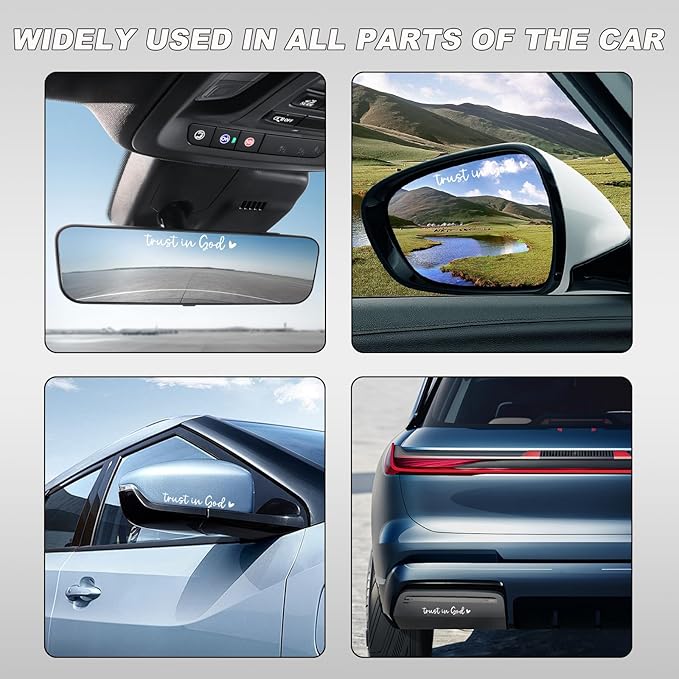 DXNQ 4 PCS Trust in God Rearview Mirror Decals, Automotive Vinyl Rear View Mirror Decorative Stickers, Waterproof Trust in God Stickers for Car Truck Laptop, Car Accessories (White)