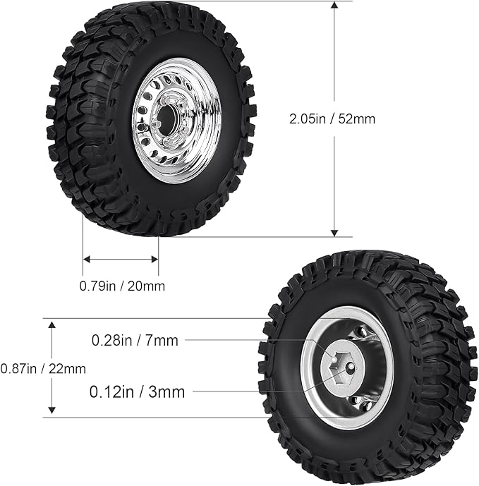 HobbyPark 1.0 Beadlock Wheels and Tires Negative Offset Stamped Steel 1.0" Wheels 1.0 Beadlocks for 1/24 1/18 RC Crawler TRX4M SCX24 FCX24 Upgrades Parts Soft Rubber Good Grip (w/52x20mm Tires B)