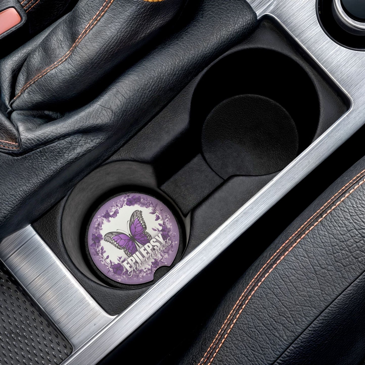 Epilepsy Awareness Butterfly Car Coasters | Purple Ribbon Support Coasters