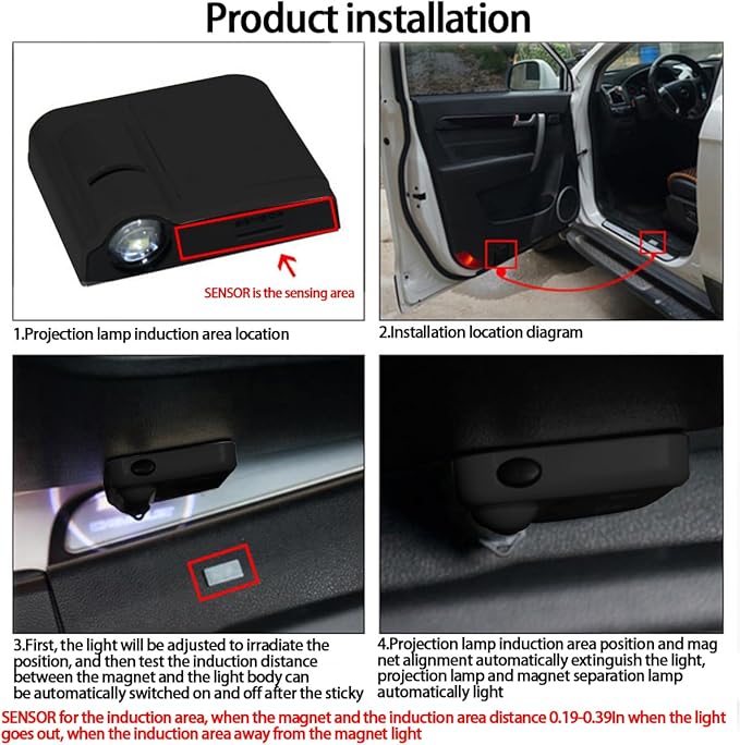 2Pcs Universal Car Door Lights Logo Projector, Auto Door Projection Wireless LED Welcome Courtesy Light, Welcome Ghost Shadow Lamp Vehicle Accessories Fit for Most Cars (Style A)