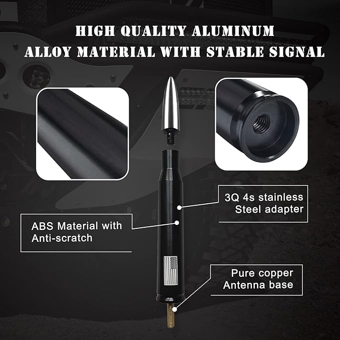 Ajxn 1 PC Car Truck Bullet Antenna, Automobile Antenna Mast, Suitable for GM Chevy Silverado 1500 3500 HD Avalanche GMC Sierra 1500 3500 Denali Heavy Duty Pickup Trucks Accessories (Silver)