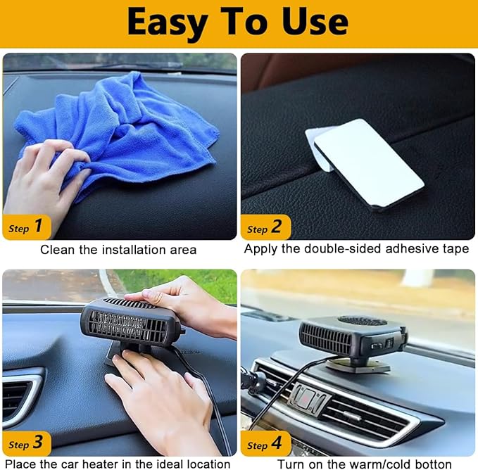 Car Heater, 200W 12V Portable Windshield Defogger and Defroster,2 in 1 Modes Fast Heating &Cooling Fanswith Cigarette Lighter Plug 360 Degree Rotary Base(Black)