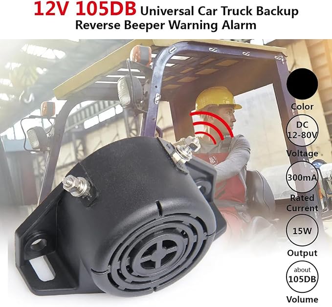 Backup Alarm 110dB 12V-48V DC Waterproof Industrial Heavy-Duty Backup Reverse Warning Alarm with Super Loud Beeper Tone for Truck Van Freight Car Lorry Heavy Vehicles