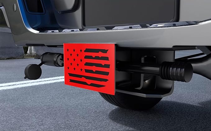 Heavy Duty Hollow Out American Flag Metal Trailer Hitch Cover for 2-inch Receiver (with 5/8-inch Pin Dia Anti-Theft Hitch Lock, Red&Black)