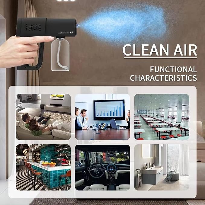 Professional Fogger Machine, 380ml Wireless Nano Sprayer Gun, Rechargeable ULV Atomizer with Blue Light for Touchless Cleaning