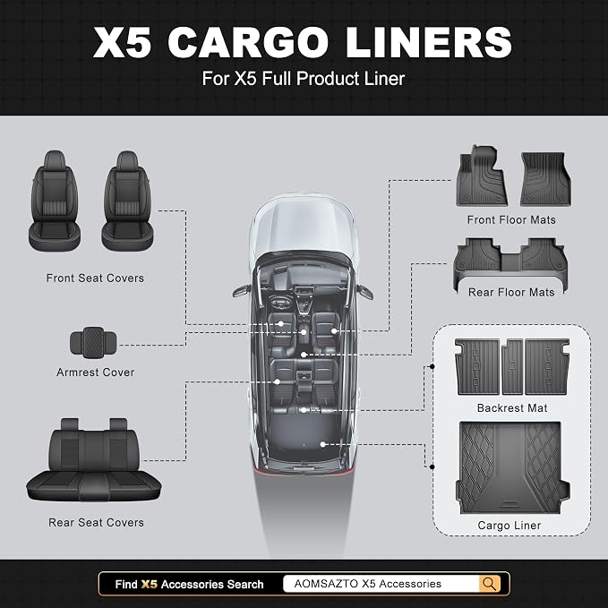 AOMSAZTO Cargo Mat and Backrest Mat Compatible with BMW X5 2019-2026 ONLY 5 Seats (Non 45e & 7-Seats Models): TPE All Weather Protection Car Cargo Liner Trunk Liner for BMW X5 G05 Accessories