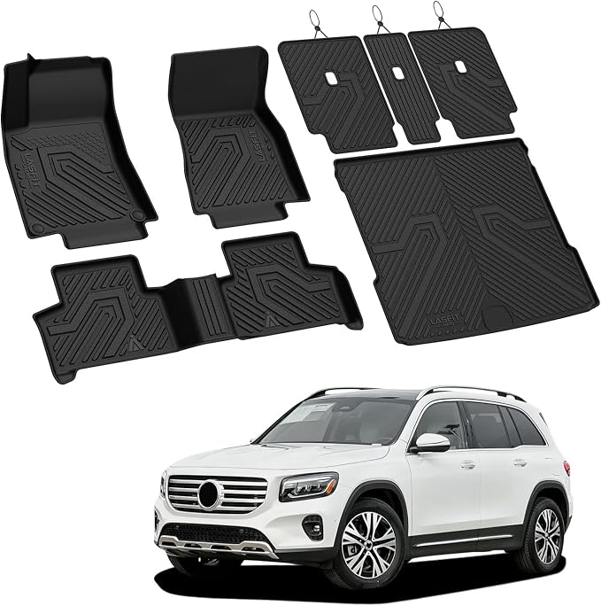 LASFIT Floor Mats & Cargo Mat with Seatback for Mercedes Benz GLB 2020-2026 250/35 AMG (Fit 5 Seats), All Weather TPE Floor Liners Custom Fit GLB 1st & 2nd Row & Trunk Mat with Backrest