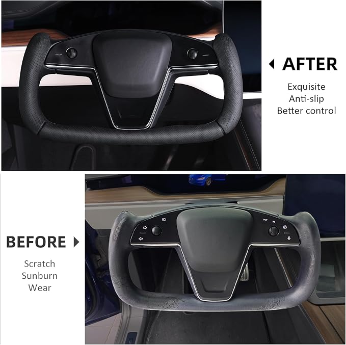 Steering Wheel Cover for Tesla Yoke Steering Wheel Cover Customzied for Tesla Model S 2021-Present/Model X 2021-Present Accessories,Anti-Slip,Comfortable Grip,Breathable,Nappa Black