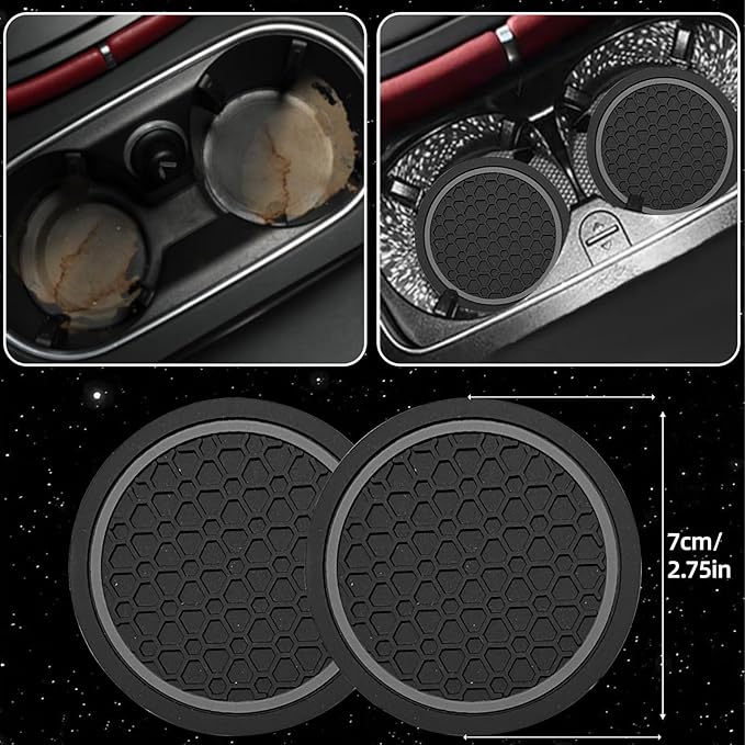 NBTEPEM 6 Pcs Gray Car Accessories Set, Sport Leather Steering Wheel Cover 14.5-15inch Universal, Microfiber Leather Car Center Console Cover, Seat Belt Cushion, Cup Holder Coaster (Black-Gray)