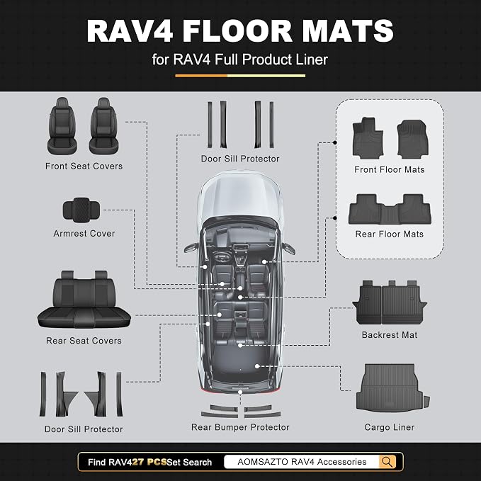 RAV4 Floor Mats for Toyota RAV4 2019-2025 (Not Fit Hybrid or 2026 Models) - All Weather Floor Liners 1st & 2nd Row Car Mats RAV4 Accessories
