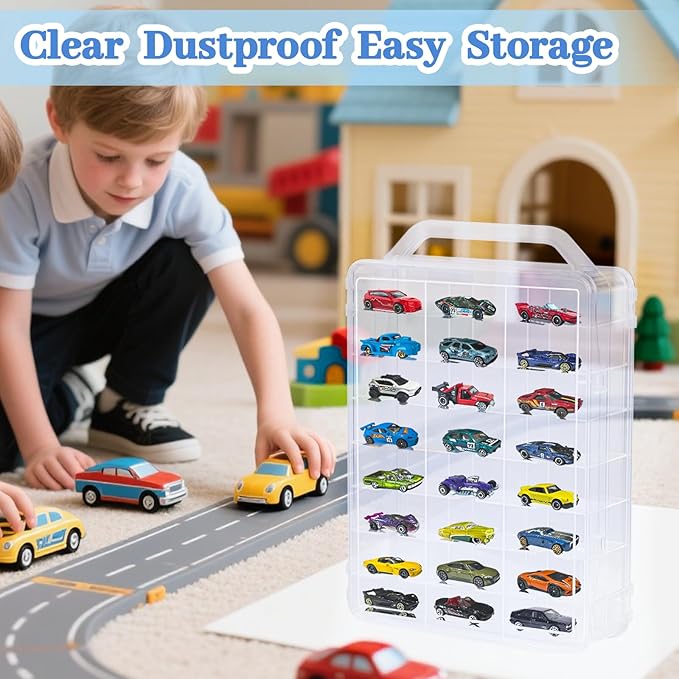 Double Sided Storage Case for Hot Wheels Storage with Carrying Handle, Portable 1/64 Scale Toy Cars Storage Box Compatible with 46 Matchbox Hot Wheels Storage, Case Only (1 Pack)