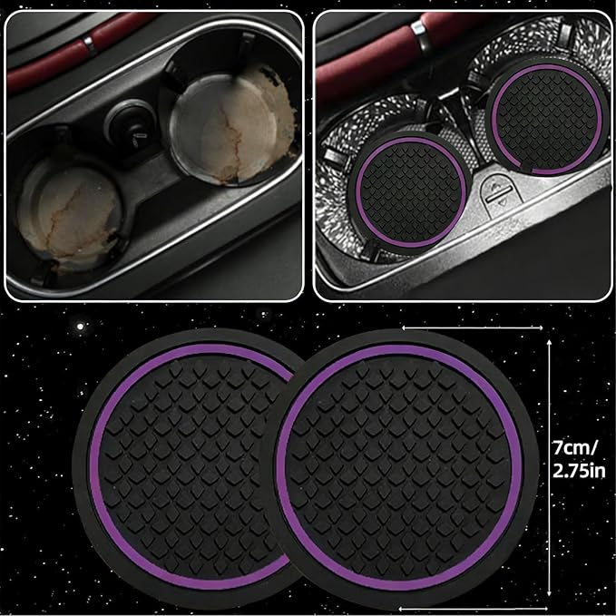 NBTEPEM 6 PCS Car Steering Wheel Cover Set, Microfiber Leather Steering Wheel Covers Universal 14.5-15 inch, Center Console Cover, Seat Belt Cushion, Cup Holder Coaster, Car Accessories Set Purple