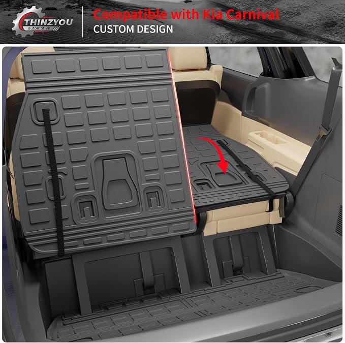 Cargo Mat Compatible with 2022-2025 2026 Kia Carnival & 2025 2026 Carnival Hybrid Trunk Mat Cargo Liner Trunk Liner TPE All Weather Back Seat Cover Protector 2024 Carnival Accessories