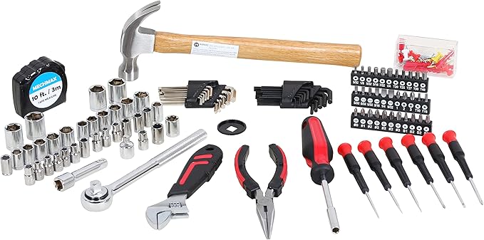 MECHMAX 149-Piece Tool Kit, Home & Auto Repair Hand Tool Set with Hammer, Socket Wrench, Pliers & Storage Case. Essential DIY Mechanics Set for Household, Apartment, Dorm & A Gift