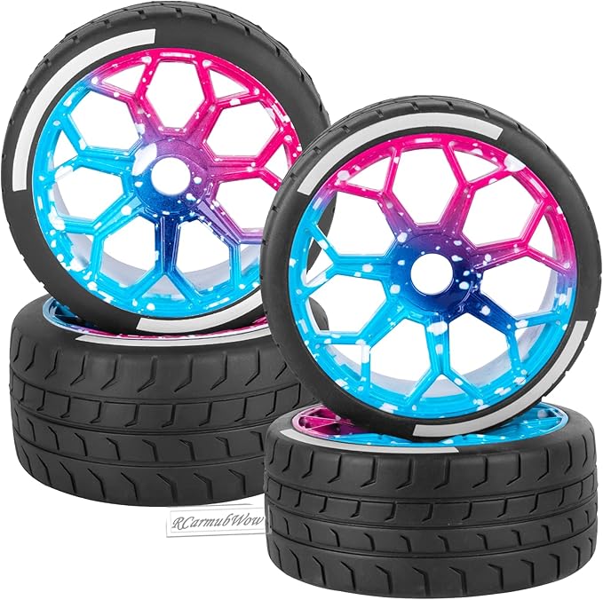 RC Wheels and Tires for 1/7 Felony 6S BLX,RC Truck Tires RC Wheels and RC Tires,4pcs Highway Tires(2 Big 2 Small,Colorful