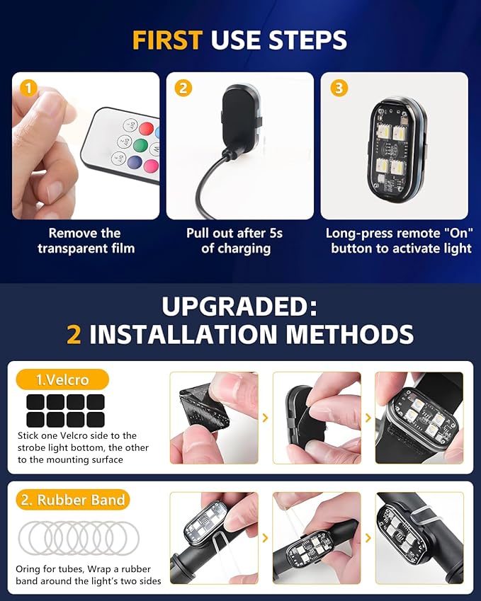 8PCS Flashlight, 8 Colors Waterproof Flashights, Type-C Rechargeable LED Warning Light for Motorcycle Bike Drone Aircraft Car New Year