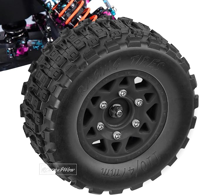 RC Truck Tires RC Wheels and Tires,12mm/14mm/17mm Hex RC Tires for 1/10 Slash 4×4 2WD,Arrm a Senton,Axia1 Red cat Rc 4wd,Off-Road Tire w/RC Wheels Hex,Black