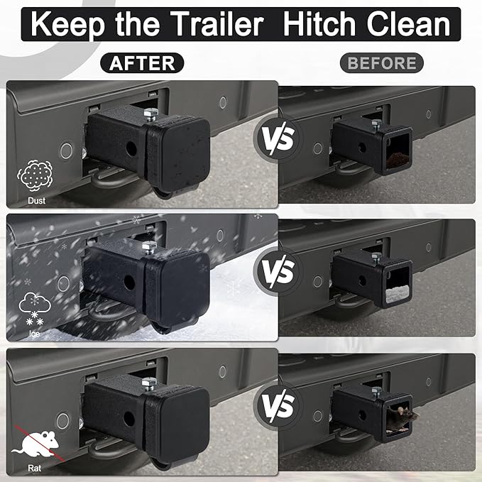 UYYE 2 Inch Rubber Trailer Hitch Cover, Rubber Hitch Tube Cover Plug Cap, Car Exterior Accessories Fits for Most Vehicles Hitch Receivers, Hitch Cover Tube Plug Cap (Black)