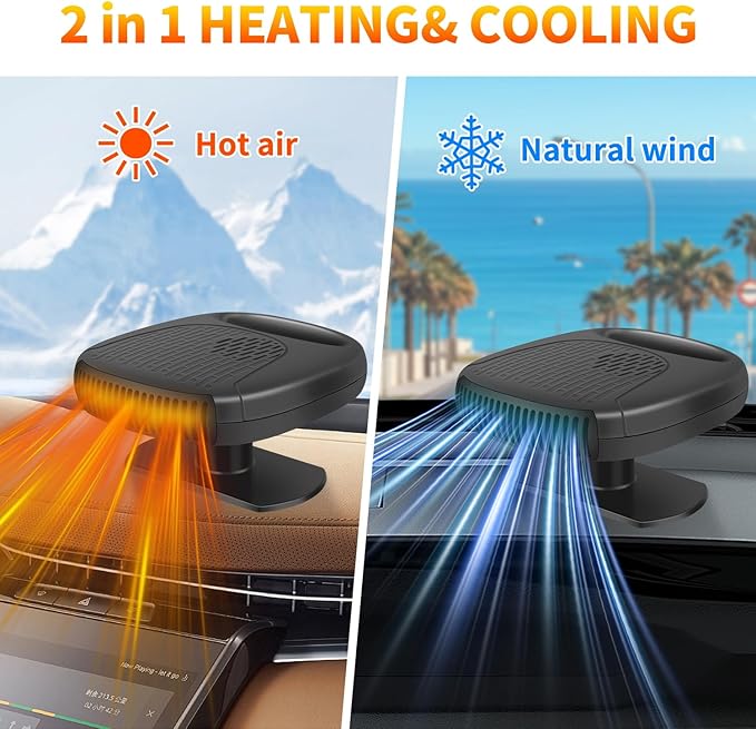 12V Portable Car Heater & Defroster – 120W Turbo Fast Heating/Cooling, 360° Adjustable, Plug & Play for Cars/SUVs/RVs – Dual Defog & Fog-Free Driving