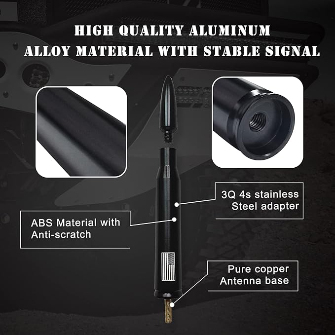 Ajxn 1 PC Car Truck Bullet Antenna, Automobile Antenna Mast, Suitable for GM Chevy Silverado 1500 3500 HD Avalanche GMC Sierra 1500 3500 Denali Heavy Duty Pickup Trucks Accessories (Black)