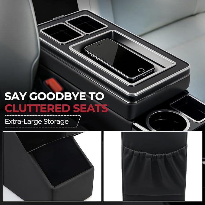 Center Console Between Seat Organizer for Minivans & SUVs - Storage Box with Cup Holders