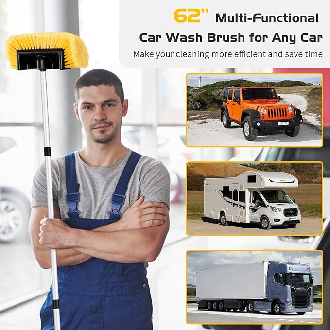 Ordenado 62" Car Wash Brush with Long Handle, Soft Bristle Car Cleaning Brush Supplies, Snow Brushes for Washing Exterior, Cars Washing Brushes Scratch-Free Wash Mop Kit, Universal for RV Truck SUV