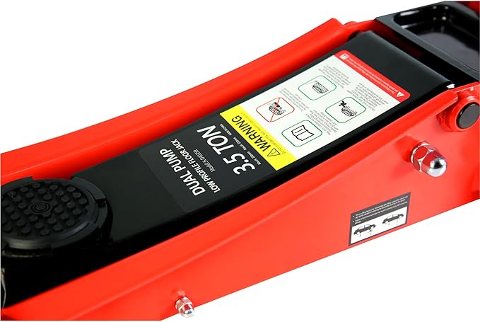 Henf 3.5 Ton Low Profile Trolley Floor Jack,Professional Steel Racing Jack with Dual Pistons Quick Lift Pump,Red Heavy Duty Hydraulic Lifting Range 4''-21'',3.5 (7,000 lb) Capacity