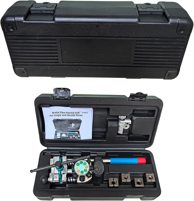Professional Brake Line Flaring Tool Kit – 45° Single, Double & Bubble Flare Maker for 3/16", 1/4", 5/16", 3/8" Tubing | Universal Brake Repair & Fuel Line Flaring Tool for DIY & Mechanics