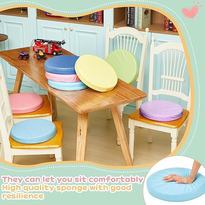 Juexica 8 Pcs Extra Thick Flexible Seating Floor Cushion Assorted Colored Floor Pillow Classroom Seat Cushion Soft Classroom Seating for Kid Learning(Macaron Color,13.8 x 13.8 x 2 Inch,Round)