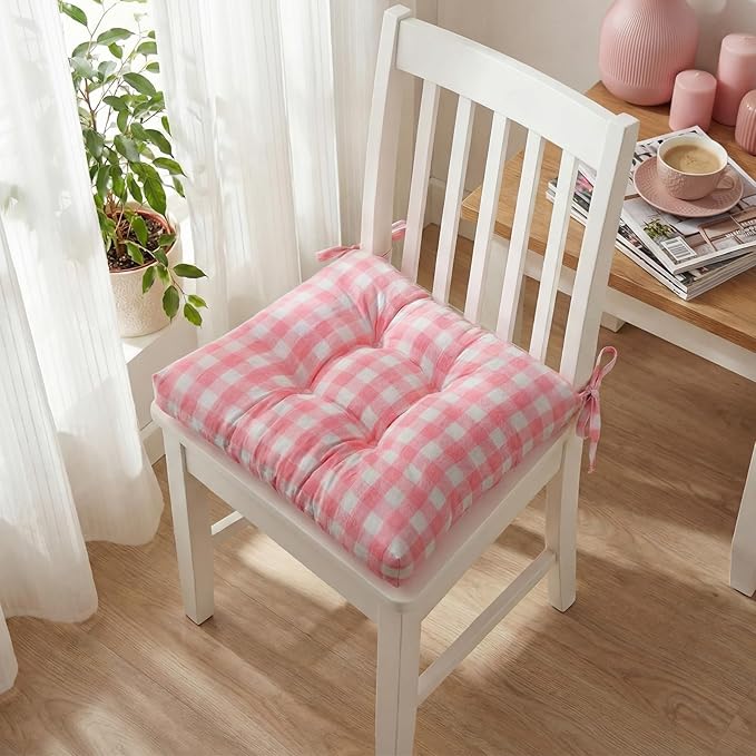 Geetery 4 Pack Valentine's Day Chair Cushions for Dining Chairs, 16" x 15" Pink and White Kitchen Chair Cushions with Ties Buffalo Plaid Soft Comfy Seat Pads for Home Office Living Room Outdoor Indoor