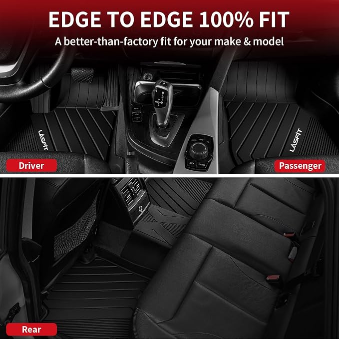 LASFIT Floor Mats Fit for BMW X3 2018-2024/ BMW X4 2019-2024, Custom Fit TPE All Weather Waterproof Floor Liners Front & Rear Rows Car Mats for 30i M40i 30e M40i xDrive30i, Black