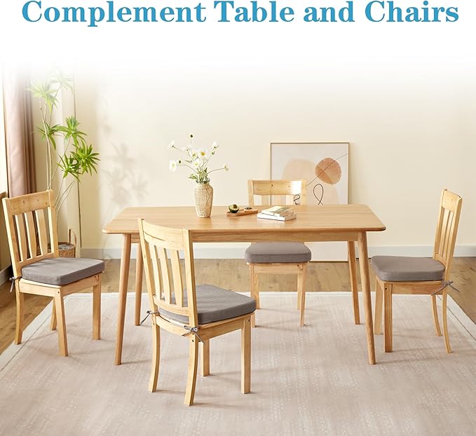 IASEAHK Chair Cushions for Dining Chairs Set of 6, Non Slip Kitchen Chair Pads, 17" x 16" x 2", Indoor Dining Chair Cushions with Ties, D-Shaped Seat Cushions for Kitchen Chairs, Light Brown