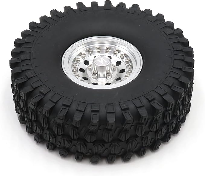 4pcs 1.9 Beadlock Wheels and Tires Height 120mm Tyre & Aluminum Rims with Heavy Metal Rings for 1/10 RC Mud Crawler Truck SCX10 TRX4 CC01, HS700651