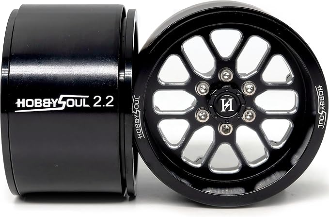HOBBYSOUL 2.2 RC Wheels Rims -11mm Negative Offset 40mm Width CNC Aluminum 2.2 Beadlock Wheels for 1/10 RC Crawler SCX10 Capra / TRX4 AMG 6x6, Black