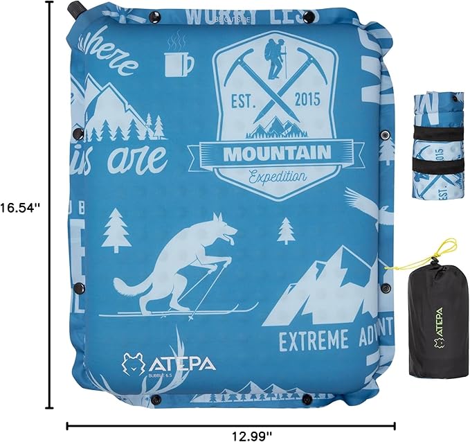 ATEPA Inflatable Seat Cushion, Compact Self-Inflating Seat Cushion for Stadium Airplane Air Travel Bleacher Camping, Blow Up Foam Seat Pad for Outdoor Sports Events Backpacking Hiking Sitting