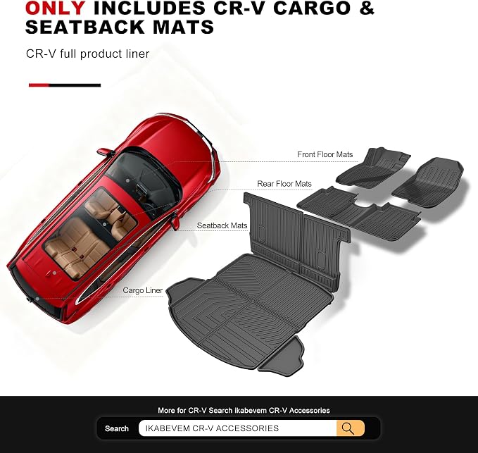 for 2017-2022 Honda CR-V Cargo Liner & Backrest Mat: Custom Fit All Weather TPE Anti Skid Waterproof Trunk Liner for CRV Accessories (Not for Hybrid or Touring)