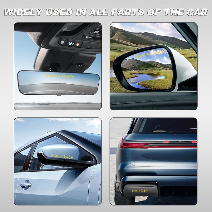 DXNQ 4 PCS Trust in God Rearview Mirror Decals, Automotive Vinyl Rear View Mirror Decorative Stickers, Waterproof Trust in God Stickers for Car Truck Laptop, Car Accessories (Yellow)