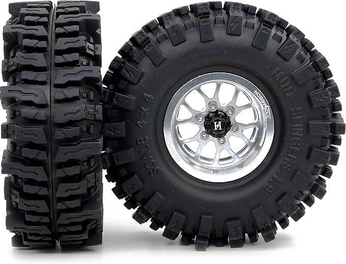 HOBBYSOUL -10.5mm Negative Offset 1.9 Beadlock Wheels and Tires, 120mm 1.9'' Mud Slingers T8 Tires and Wheels for RC 1/10 Mud Crawler SCX10 TRX4 Gen8 Upgrades