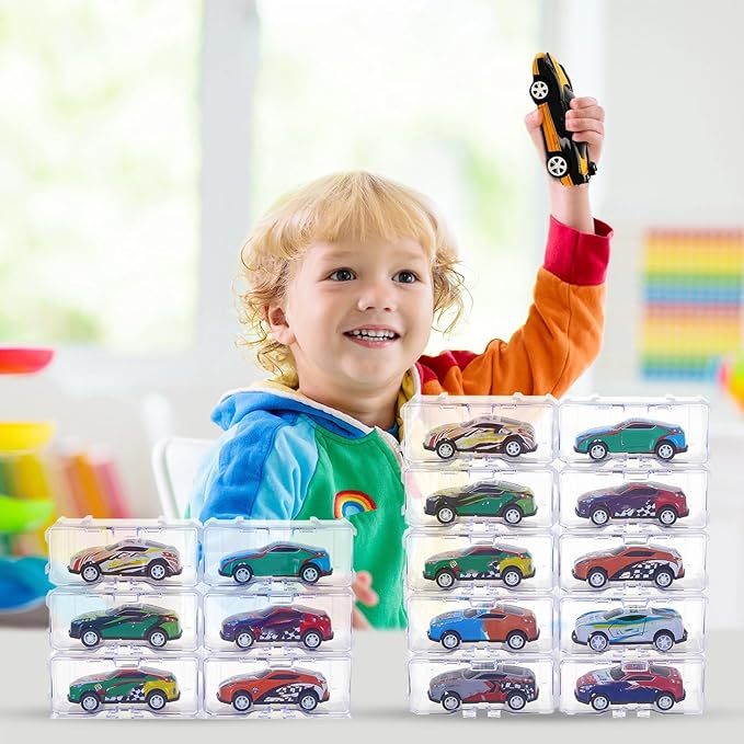 Marsui 100 Pcs 1/64 Scale Toy Cars Organizer Storage Case Clear Individual Toy Car Display Case1.4 x 1.4 x 3.5 Inches (White)