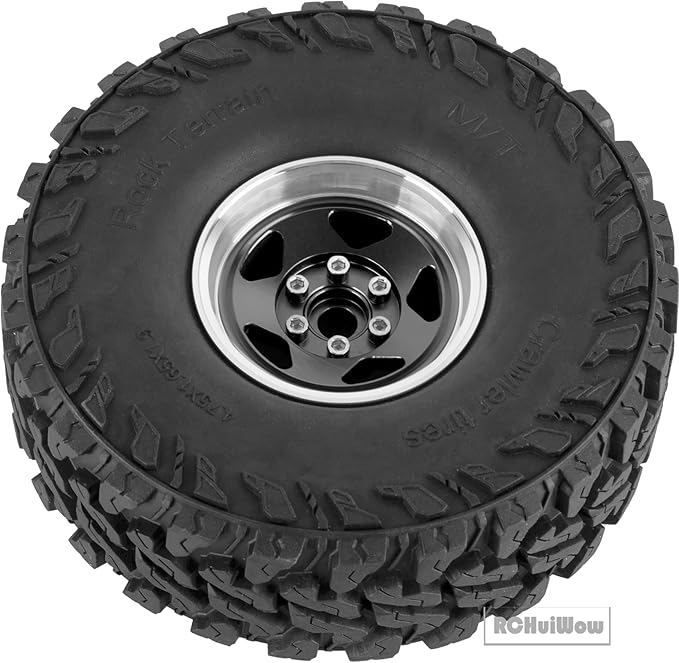 RC Alloy 1.9" Beadlock Wheels and Tires for 1/10 RC Crawler TRX4 SCX10 SCX10 III 90046 D90,1.9 RC Wheels and Tires 1.9 Beadlock Tires RC Rims,4 Packs,Black