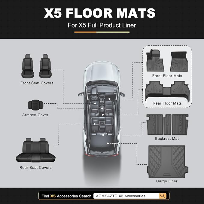 Floor Mats & Cargo Liner compatible with BMW X5 2026 2025 2024-2019 ONLY 5 Seats (Non 45e/50e & 7-Seats Models) | All Weather TPE Floor Mats for 2019-2025 2026 X5 G05 Accessories Anti-Slip Trunk Liner