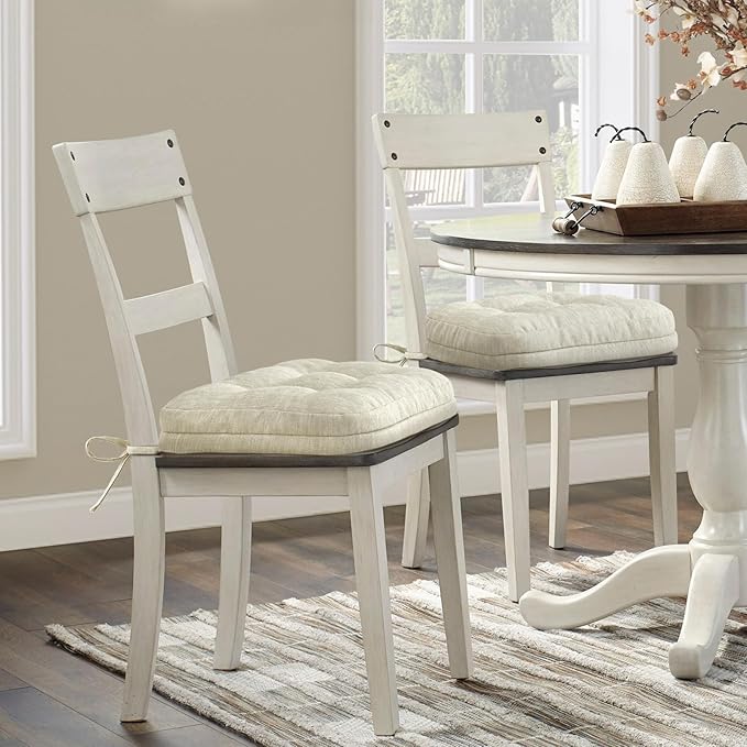 Shinnwa Kitchen Chair Cushions Set of 6, Dual-Layer Memory Foam Dining Chair Cushions, Patented Design Seat Pads with Ties, 16.5 x 16.5 x 3.5in, 6 Pack, Ivory