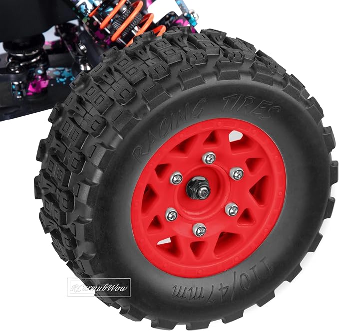 RC Truck Tires RC Wheels and Tires,12mm/14mm/17mm Hex RC Tires for 1/10 Slash 4×4 2WD,Arrm a Senton,Axia1 Red cat Rc 4wd,Off-Road Tire w/RC Wheels Hex,Red