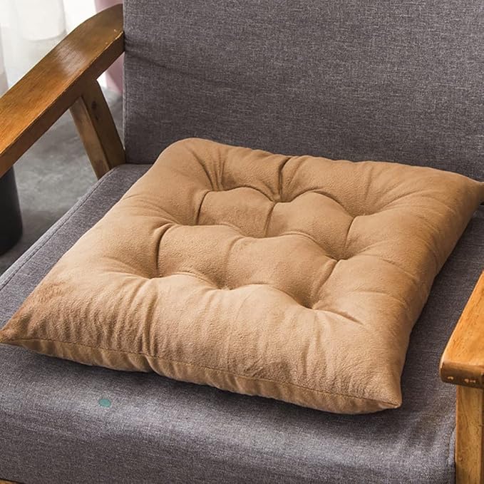 Set of 4 Square Chair Pads Indoor Seat Cushions Pillows with Ties Soft Comfortable Non Slip Chair Mat for Kitchen Dining Office Desk Living Room Outdoor Tatami 15.5" - Khaki