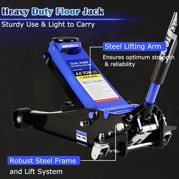 4 Ton Low Profile Floor Jack, Professional Trolley Jack Hydraulic Jack, Heavy-Duty Steel Racing Floor Jack with Dual Piston Quick Lift Pump,Lift Range 4"-21", (8,000 lb) Capacity