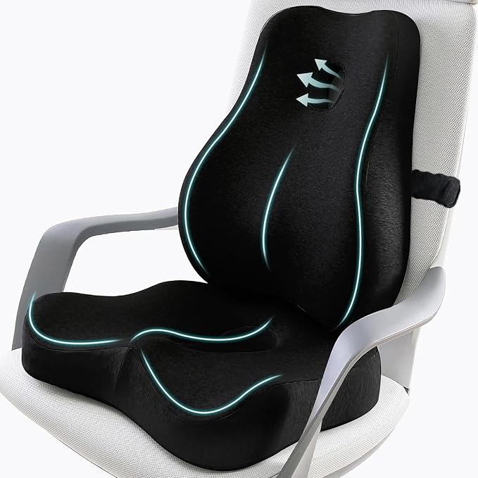 Seat Cushion & Lumbar Support Pillow for Office Chair,Memory Foam Chair Cushions for Tailbone Pain, Non-Slip Back Support for Desk,Gaming Chair,Wheelchair, Breathable & Machine Washable