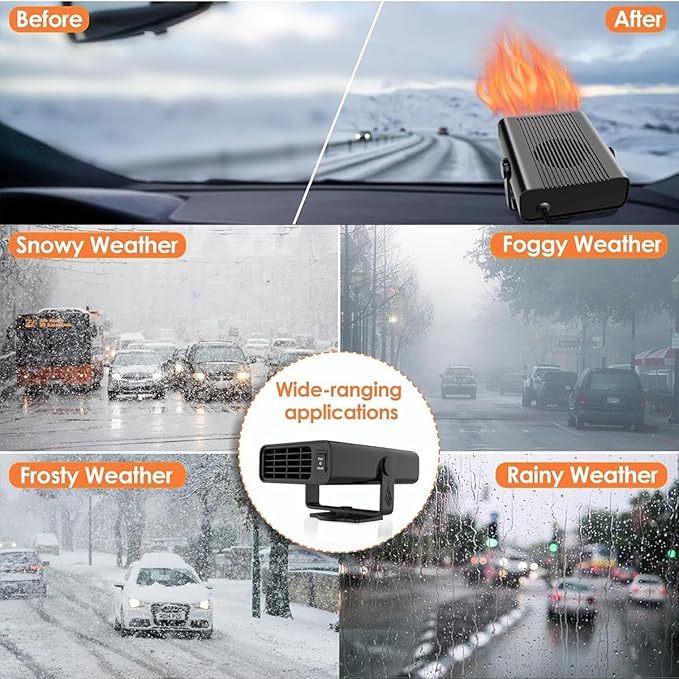 Car Heater, Portable Car Heater 12V and Defroster, 2in1 Fast Heating and Cooling, Car Heaters That Plugs into Cigarette Lighter, Fast Heating Defroster Defogger Demister for Cars